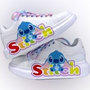 Adorable, white Stitch tennis shoes size 8 women’s